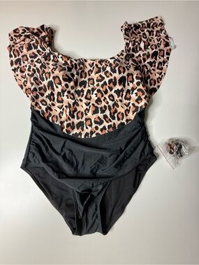 Leopard Print Flutter One-Piece Swimsuit - 902